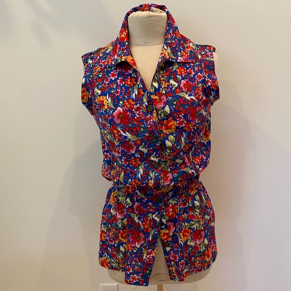 Joy Michelle Limited Collection Sleeveless Blouse/Elastic Waist / Bright Floral - Picture 1 of 15